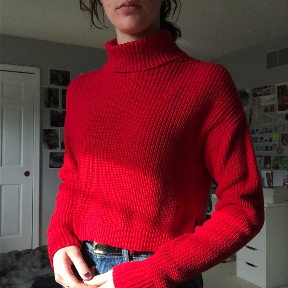 Red Cropped Turtleneck